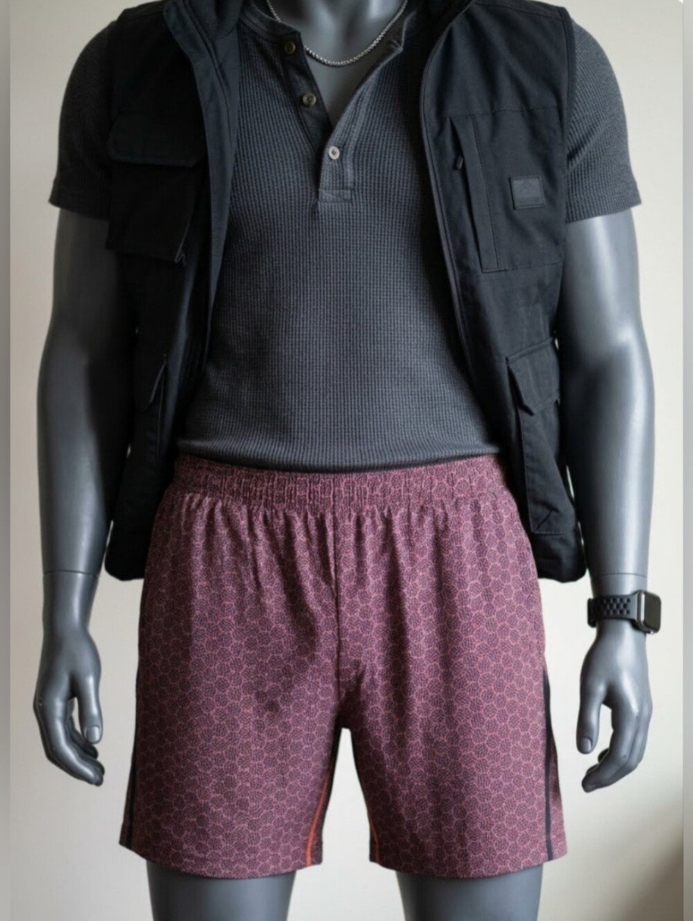 lululemon athletica Maroon Patterned Athletic Shorts with Black Mesh Trim